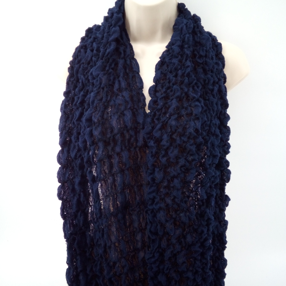 Vintage Early 2000s Y2K Navy Blue Scrunched Infinity Neck Scarf